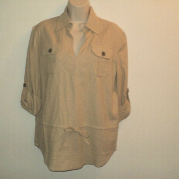 NEW Boston Proper OVERSIZED XS Top Tan Tab Sleeves - Picture 1 of 7
